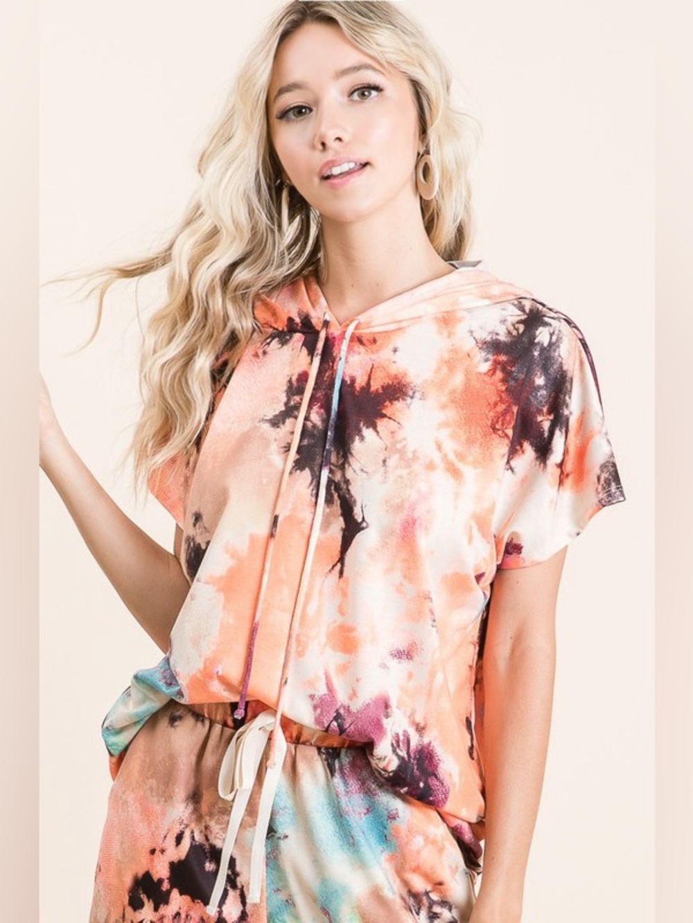 BiBi Tie Dye Terry Hoodie With Drawstring - Picture 2 of 10
